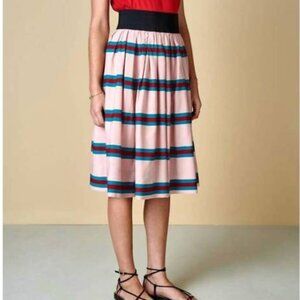 Bellerose Vuai Midi Knee Length Skirt in Pink Stripe Elastic Waist Womens Size 0